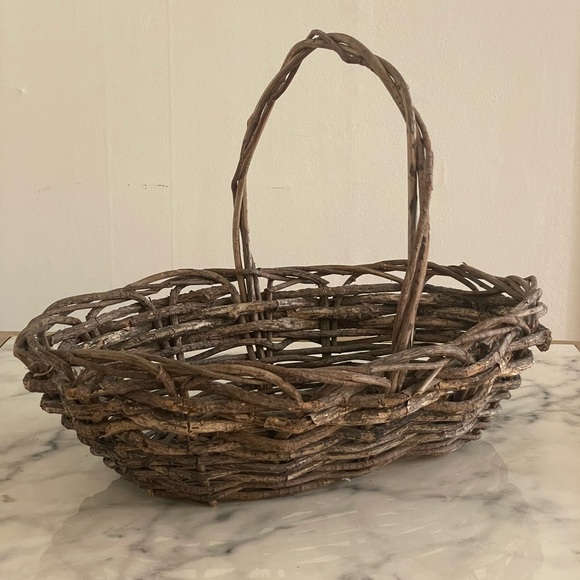Vintage Large Wooden Woven Willow Twig Basket Primitive - Picture 3 of 17